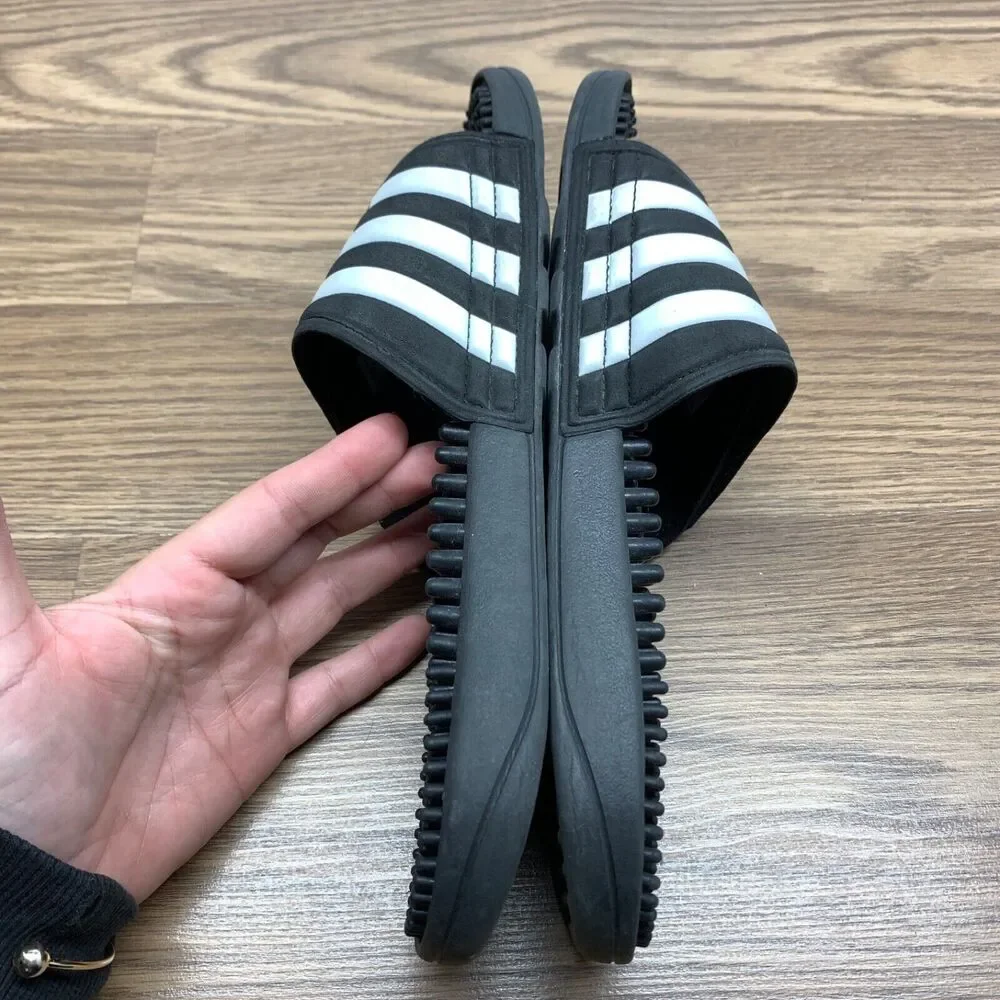 Adidas Youth Adissage Slides Boys Size 8 EU 42 Black White Massage Hook and Loop